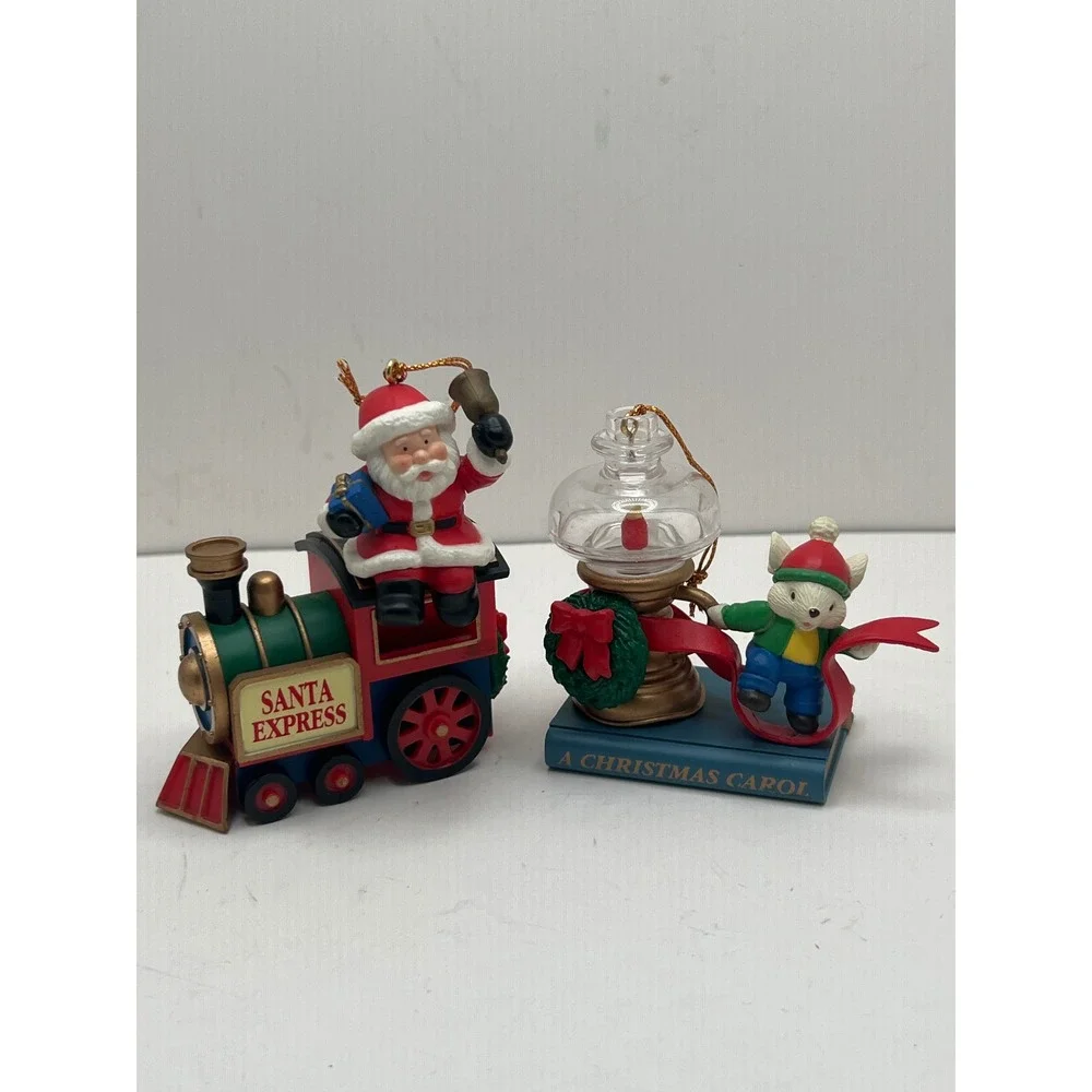 Vintage 1997 Christmas Ornaments Santa Express Train and A Christmas Carol Mouse